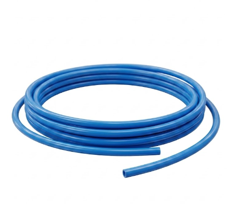 Blue flexible tubing neatly coiled on a white background, featuring smooth open ends and a durable design for reliable airflow and equipment connections.