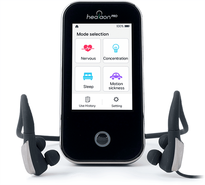 Headspace Pro device with screen displaying mode selection options on a white background