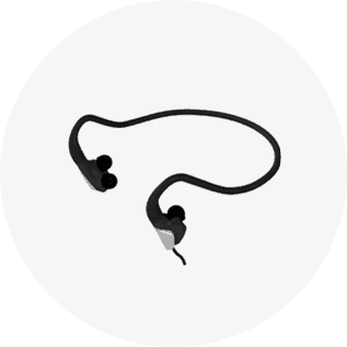 Black earbud on a white background