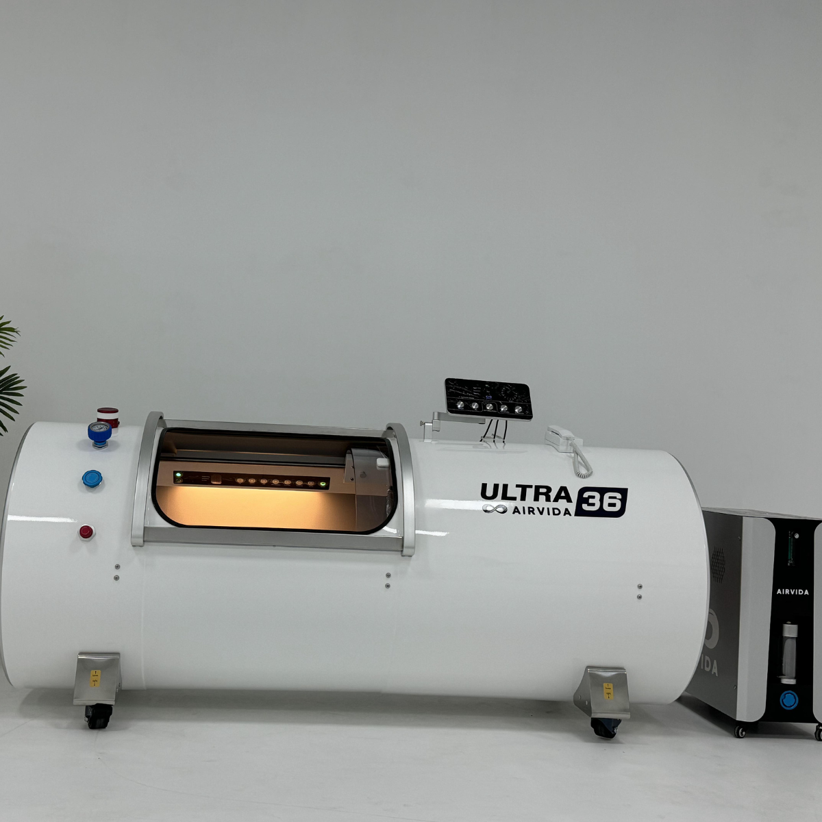 Airvida Ultra 36 white hard hyperbaric oxygen chamber with control unit for HBOT therapy