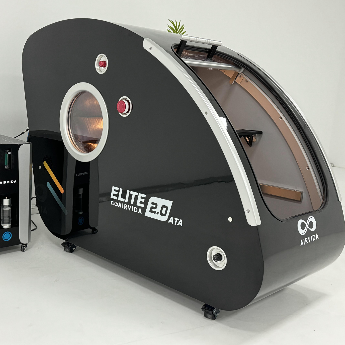 Airvida Elite 2.0 ATA hard shell hyperbaric chamber with oxygen unit.