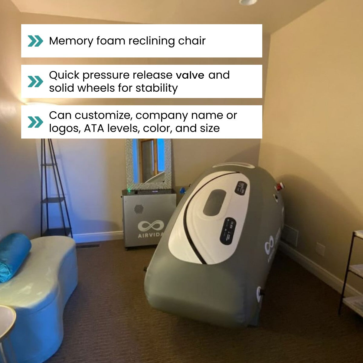 Airvida 1.5 ATA soft hyperbaric chamber setup