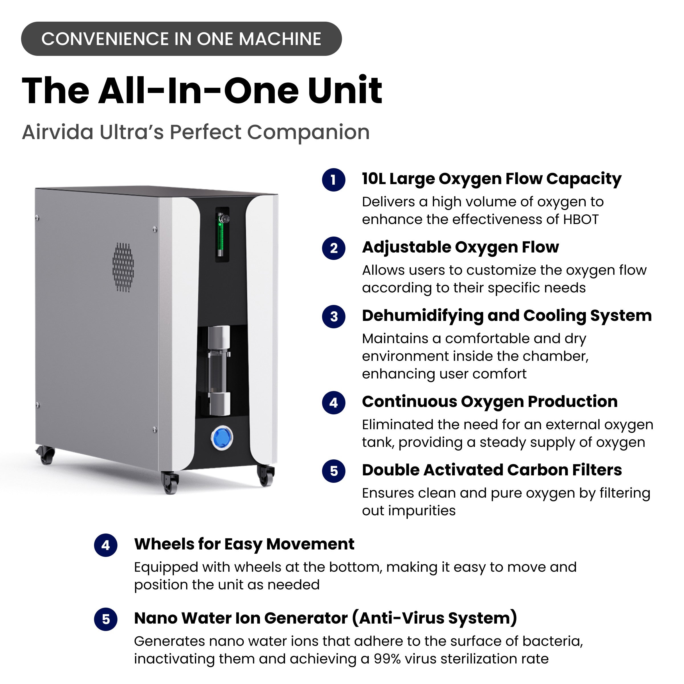 Airvida Ultra Continual Flow Adjustable Pressure Hyperbaric Chamber