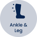 Circular label with 'Ankle & Leg' text and a boot icon on a blue background