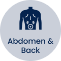 Icon of a torso with 'Abdomen & Back' text on a blue background