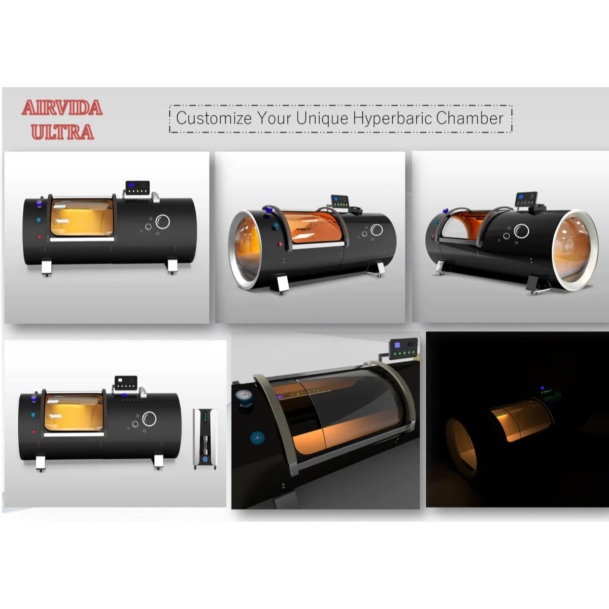 Black Airvida Ultra 1.5-2.0 ATA Hard Shell Lying Hyperbaric Chambers