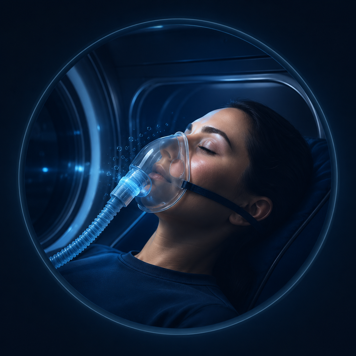 Breathing oxygen inside a hyperbaric chamber